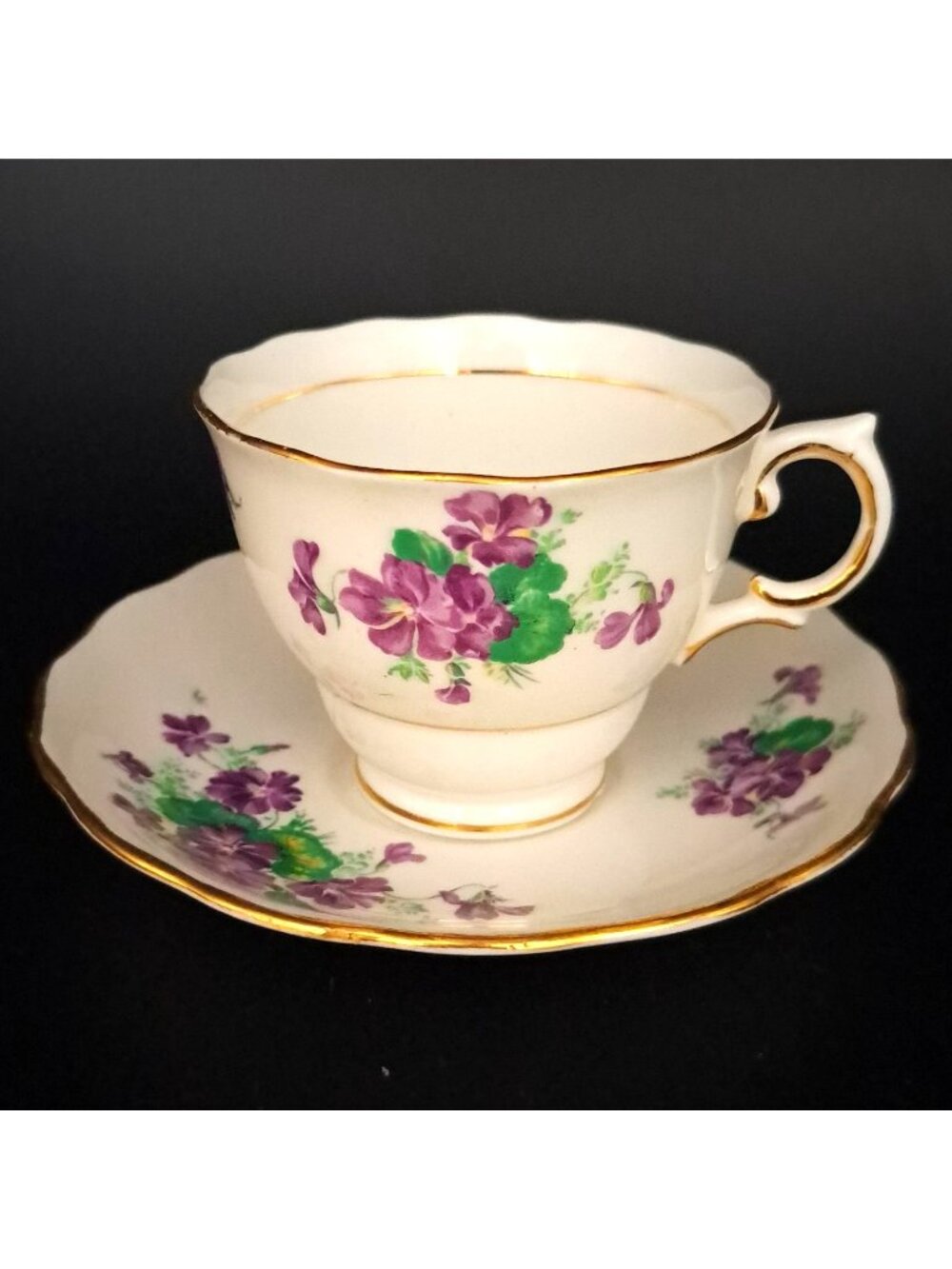 Colclough Bone China Tea Cup & Saucer Set With Purple Floral Design Vintage